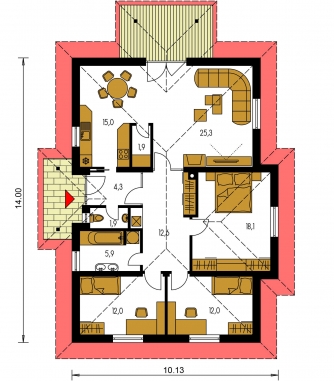Spiegelverkehrter Entwurf | Grundriss des Erdgeschosses - BUNGALOW 6